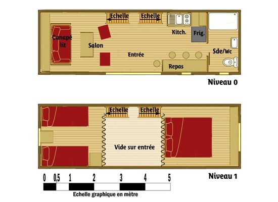 Plan de la tiny house chambres enfants et parents avec terrasse
